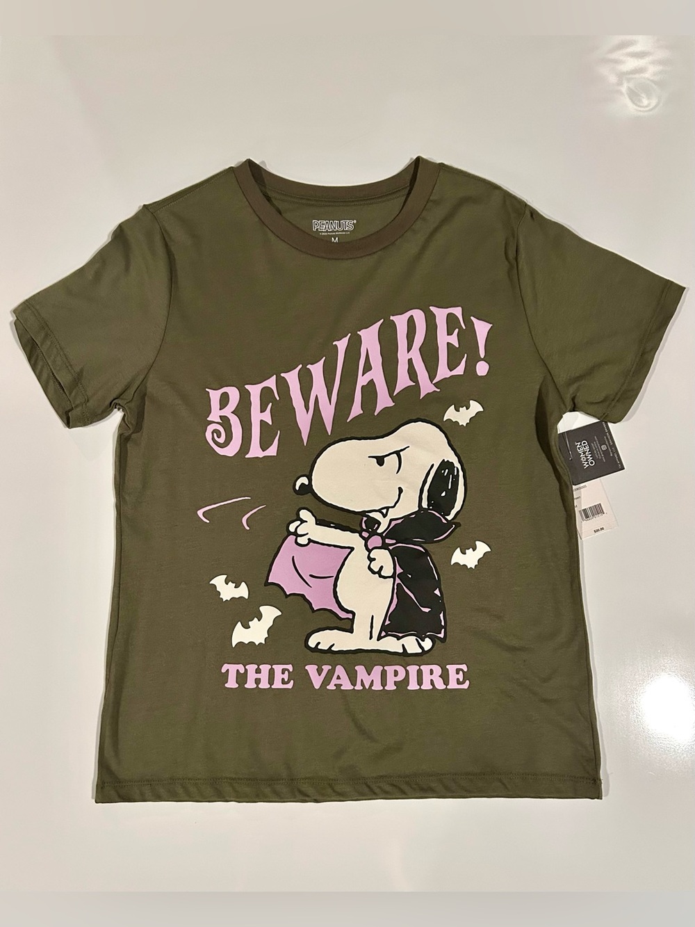 Peanuts Grayson/Threads Olive Green Snoopy 'Beware The Vampire' Graphic Tee, Med